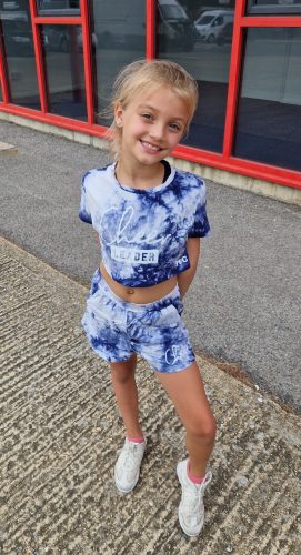 Navy Blue Tie-Dye Cheerleader Cropped T-Shirt and Shorts Set photo review
